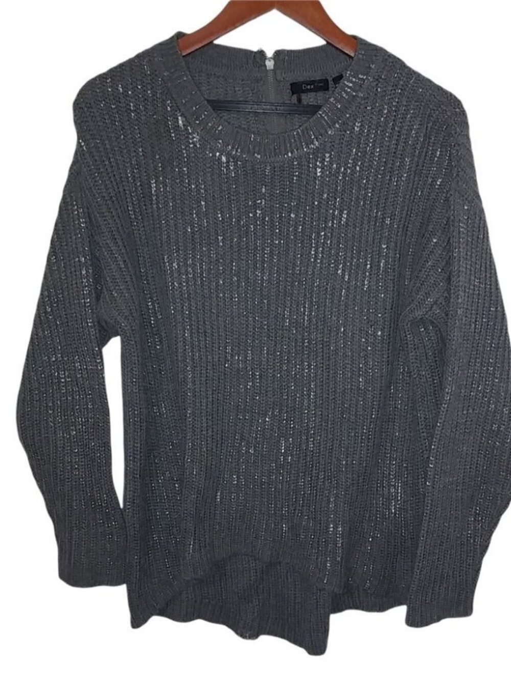 Dex 1963 L Gray Silver Glitter Pullover Sweater